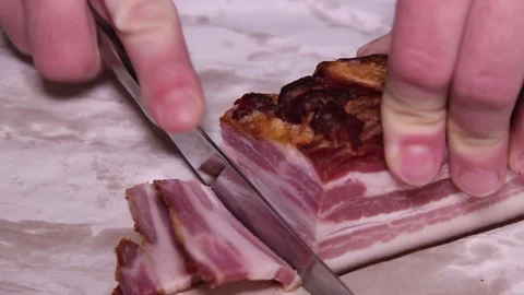 Bacon Cutting, Close Up Stock Footage 87452003