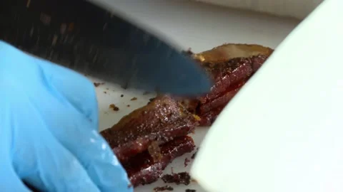Bacon Cutting pieces Stock Footage 163482314