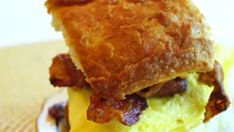 Bacon Egg and Cheese Breakfast Sandwich Stock Footage 79212350