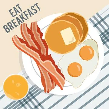 Bacon eggs pancakes meal. Vector Stock Illustration