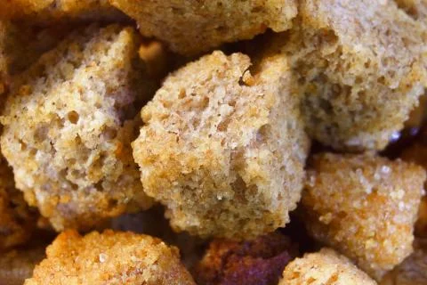 Bacon flavored bread crumbs. Macro shooting photo. Stock Photos