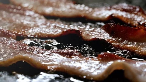 Bacon Frying in Pan Close Up Macro 스톡 동영상 85065926