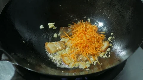 Bacon frying in a pan Stock Footage 96388774