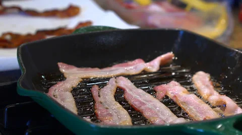 Bacon Frying (Slow Motion) Stock Footage 36432525