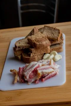 Bacon with garlic. Rye bread bacon garlic Stock Photos