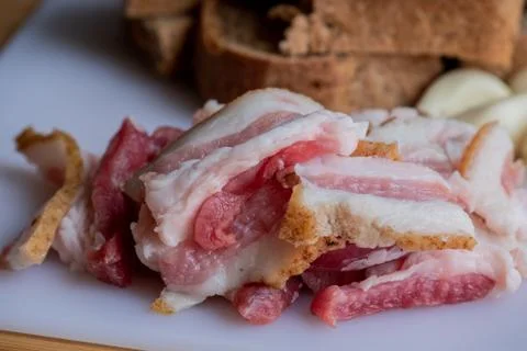 Bacon with garlic. Rye bread bacon garlic Stock Photos