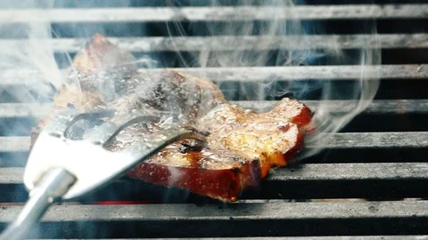 Bacon On A Grill, Slow Motion Stock Footage 96222979