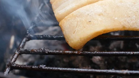 Bacon Grill With Smoke Coming Up Stock Footage 87697729