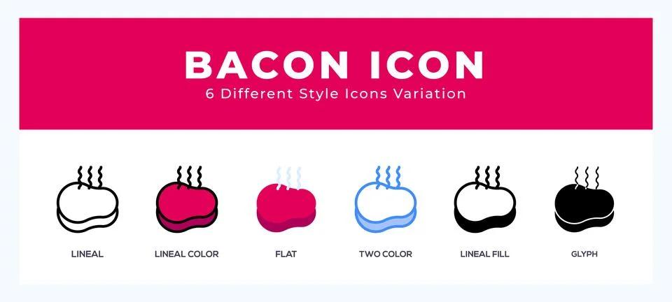 Bacon icon set with different styles. Icons designed in filled. outline. fl.. Stock Illustration