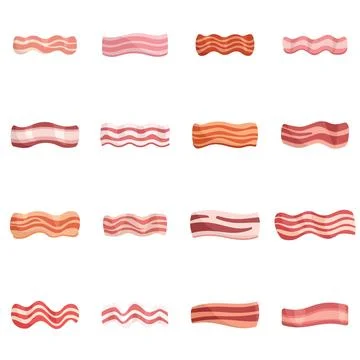 Bacon icons set flat vector. Meet food Stock Illustration