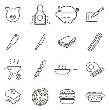 Bacon Icons Thin Line Vector Illustration Set Illustrazione stock