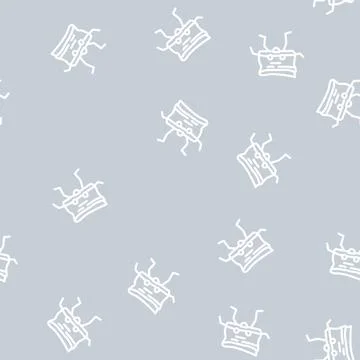 Bacon meat character line vector seamless pattern Stock Illustration