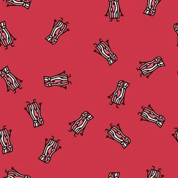 Bacon meat character vector seamless pattern Stock Illustration