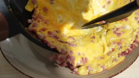 Bacon Omelet on Plate Close-Up Stock Footage 341484314