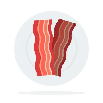 Bacon on a plate vector flat material design isolated object on white background Stock Illustration
