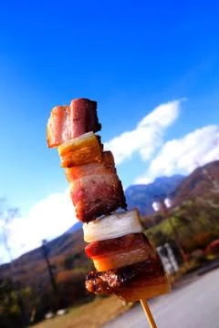 Bacon roasted on spit Stock Photos