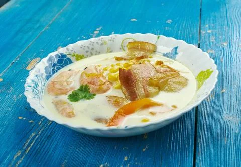 Bacon, Shrimp and Corn Chowder Bacon, Shrimp and Corn Chowder , creamy sou... Stock Photos