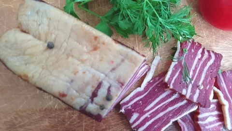 Bacon sliced ​​slow motion Stock Footage 106350398