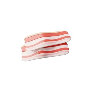 Bacon slices 3D plastic style icon. Two strips of pork meat. Cartoon fast foo イラスト素材