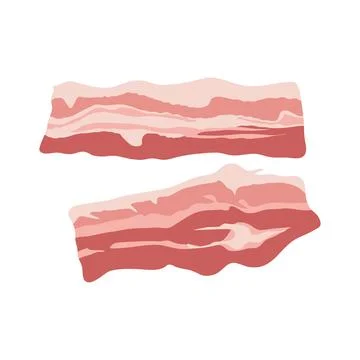 Bacon slices in flat design. Fat strips for breakfast, butchery menu. Vector  Stock Illustration