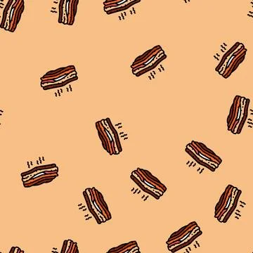 Bacon smoked vector seamless pattern 스톡 일러스트