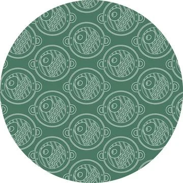 Bacon Strips and Fried Egg on Grill Pan with Handles Pattern on circle Backdrop 库存插图