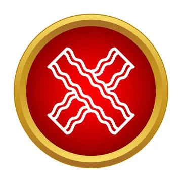Bacon strips forming x shape icon on red circle Ilustração Stock