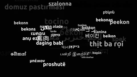 Bacon Translated in 55 Worldwide Languages Endless Looping 3d Zooming Wordclo Stock Footage 145223915