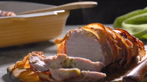 Bacon wrapped pork Stock Footage 72691247