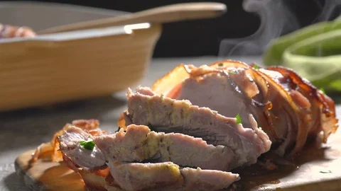 Bacon wrapped pork Stock Footage 72691438
