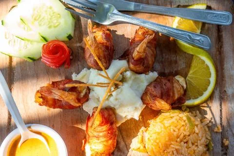 Bacon Wrapped Stuffed Shrimp Stock Photos
