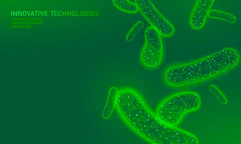 Bacteria 3D low poly green probiotics. Healthy normal digestion flora of human Stock Illustration