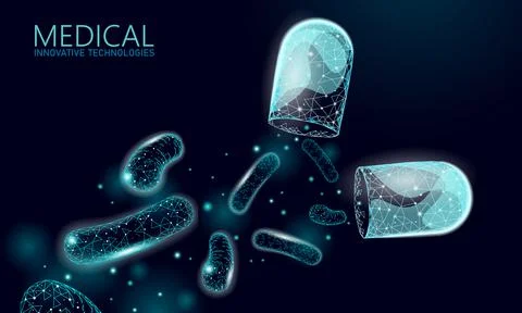 Bacteria 3D low poly render probiotics. Healthy normal digestion flora of human Illustrazione stock