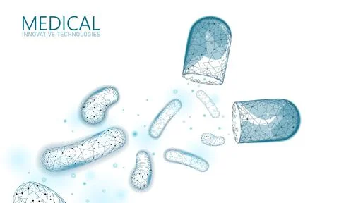 Bacteria 3D low poly render probiotics. Healthy normal digestion flora of human Stock-Illustration