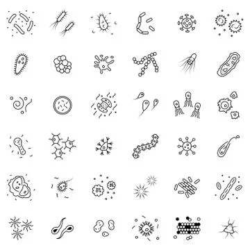 Bacteria and germs  icon  set in thin line style Stock Illustration