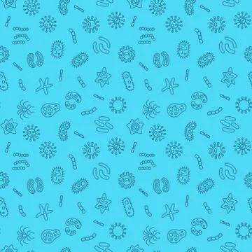 Bacteria and microbe organism vector blue seamless pattern Stockillustratie