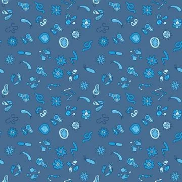 Bacteria and Microbes vector colored blue concept Seamless Pattern 스톡 일러스트