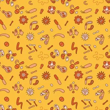 Bacteria and Microbes vector concept yellow modern Seamless Pattern 스톡 일러스트