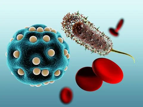 Bacteria and virus cels, 3d illustration isolated black Stock Illustration