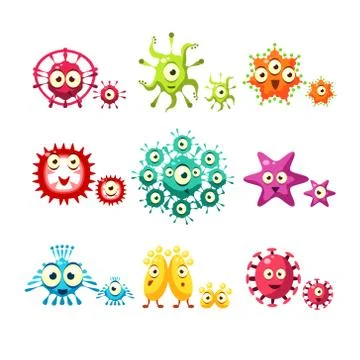 Bacteria And Virus Fun Set Stock Illustration