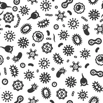 Bacteria and Virus Microbe Seamless Pattern. Vector Background 库存插图