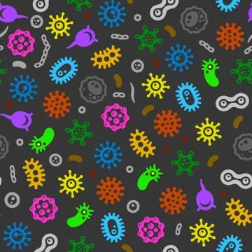 Bacteria and Virus Microbe Seamless Pattern. Vector Color Background Stockillustratie