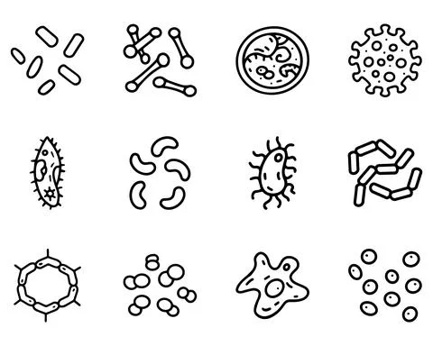 Bacteria and viruses line vector doodle simple icon set 스톡 일러스트