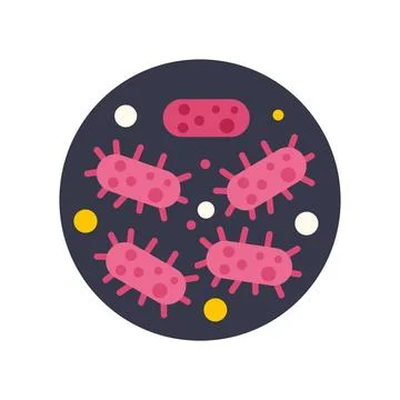 Bacteria and viruses multiplying under microscope view Stock Illustration