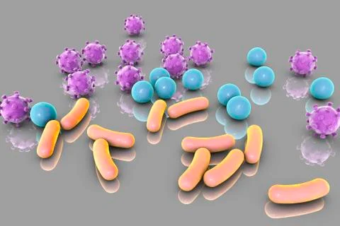 Bacteria and viruses on surface Stock Illustration