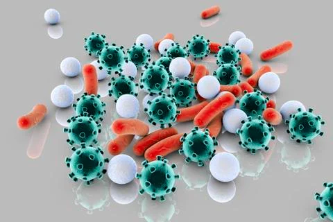 Bacteria and viruses on surface Illustrazione stock