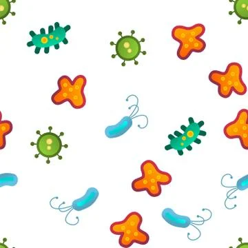 Bacteria, Bacterial Cells Vector Seamless Pattern Stock Illustration