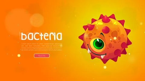 Bacteria banner with cute round microbe character Stock Illustration
