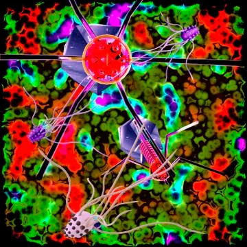 Bacteria cells with bacteriophage Stock Illustration