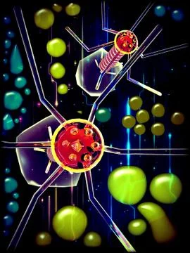 Bacteria cells with bacteriophage Illustrazione stock